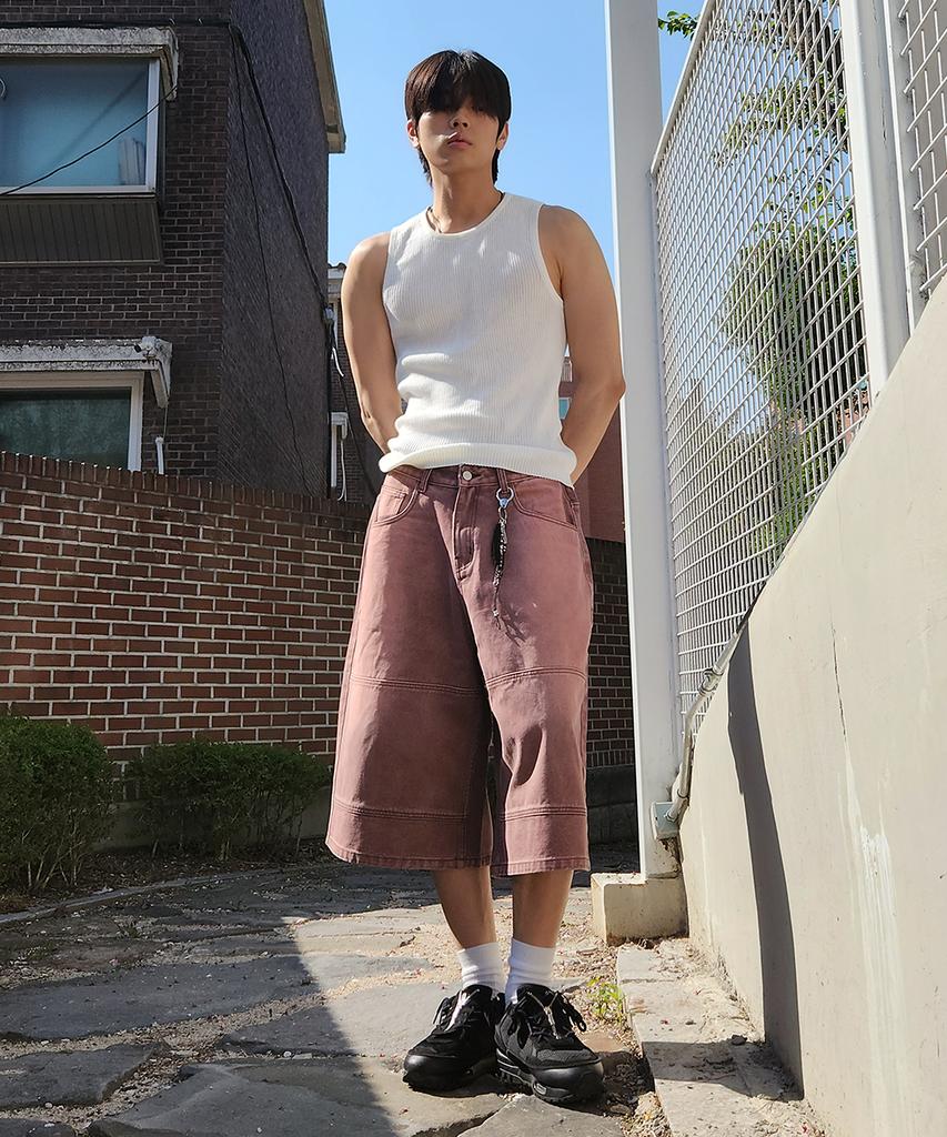 MAKEITTO Cut-Line Denim Bermuda Pants_Pink
