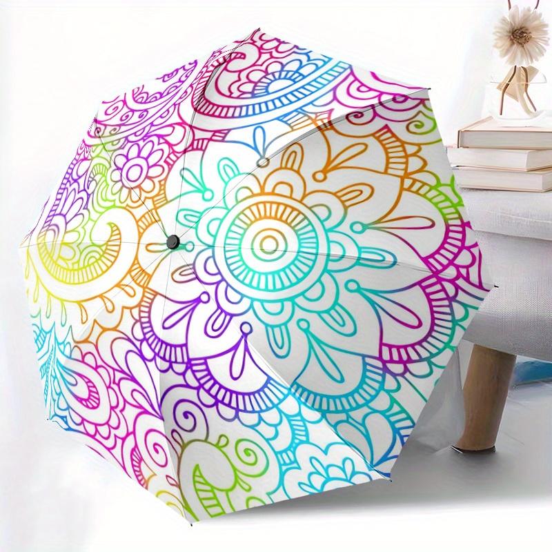 1pc Floral Design Pattern Automatic Opening/Closing Folding Umbrella with 28 Ribs, Plastic Handle, Windproof Portable Sunshade Umbrella y250726068