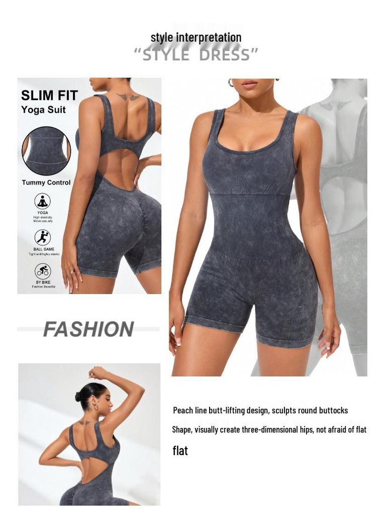 Matte Solid Color V-Waist Seamless Bodysuit Fitness Jumpsuit for Women