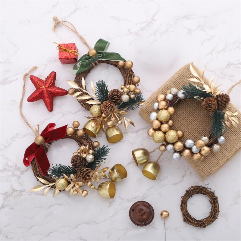 Hanging Wreath With Bells Pinecones Decorative Durable Holiday Decoration Christmas Scene