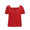 Fashion Summer Ladies Cotton T-shirt Elegant Short Sleeve Women Brand Top Shirts Chic Sexy Square Neck Ruffles Hot Diamonds Tees