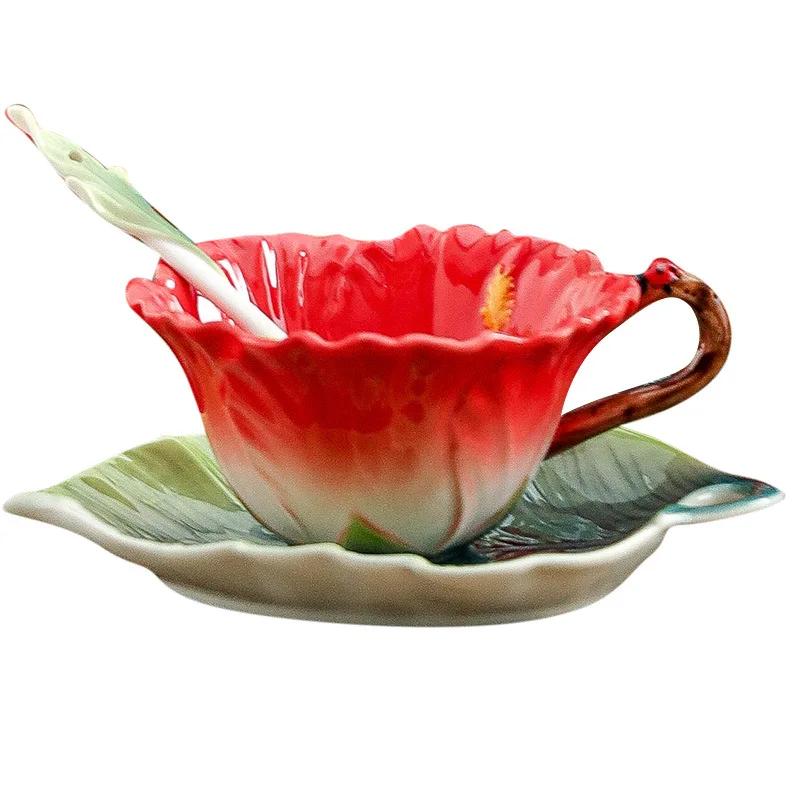 Creative Flower Mug European Couple Afternoon Tea Coffee Cup Saucer Set Home Office Ceramic Tea Cup Drinking Set Wedding Gift