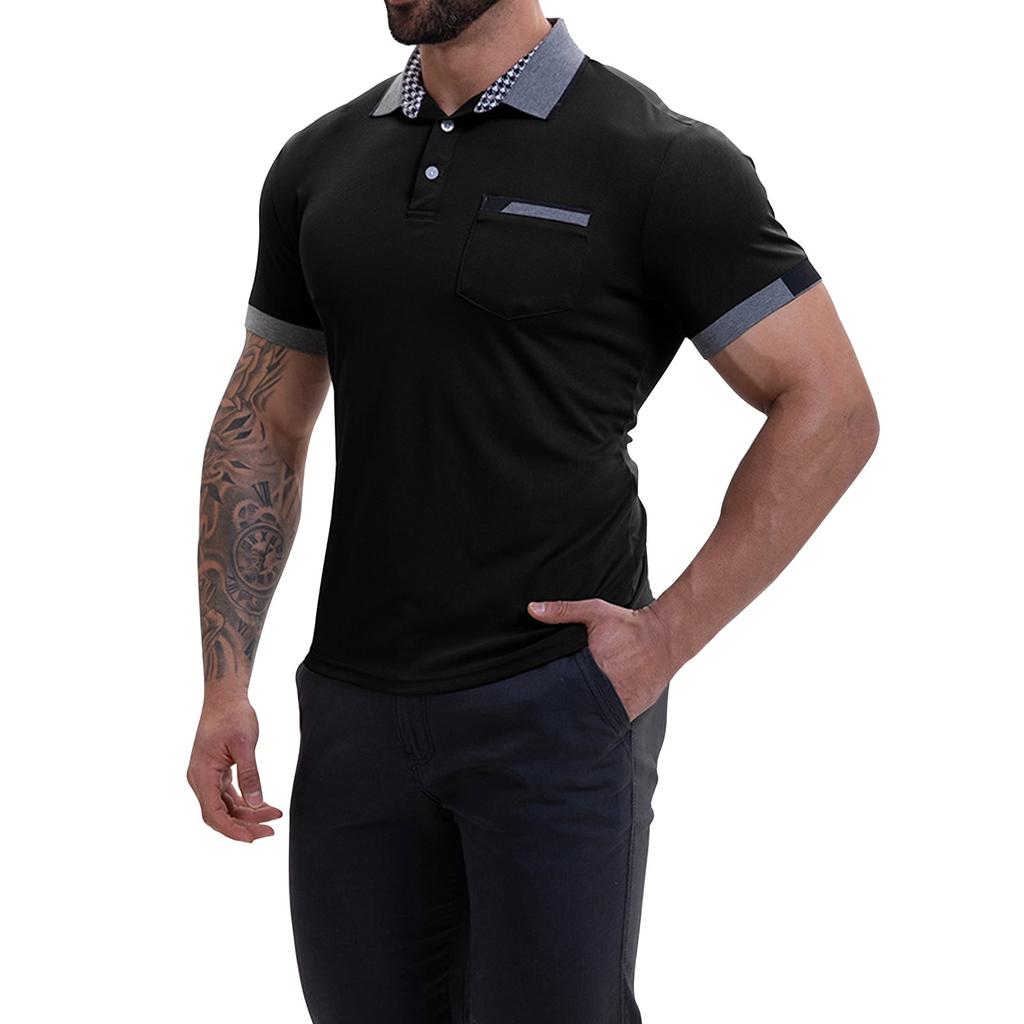 Men's Solid Color Button Pocket Lapel Short Sleeve Top Men's Casual Fashion Shirt