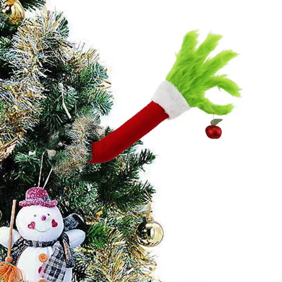 1pc Christmas Elf Body Tree Decoration Arm, Furry Green Monster Elf Arms Hand for Christmas Tree Ornaments Xmas Tree Pendant