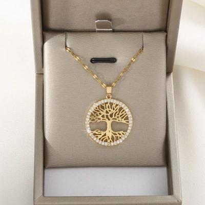 1pc Collana con Ciondolo Albero della Vita, Collana da Donna con Ciondolo Circolare in Zircone Sintetico, Adatta per l'Uso Quotidiano e come Regalo per le Feste