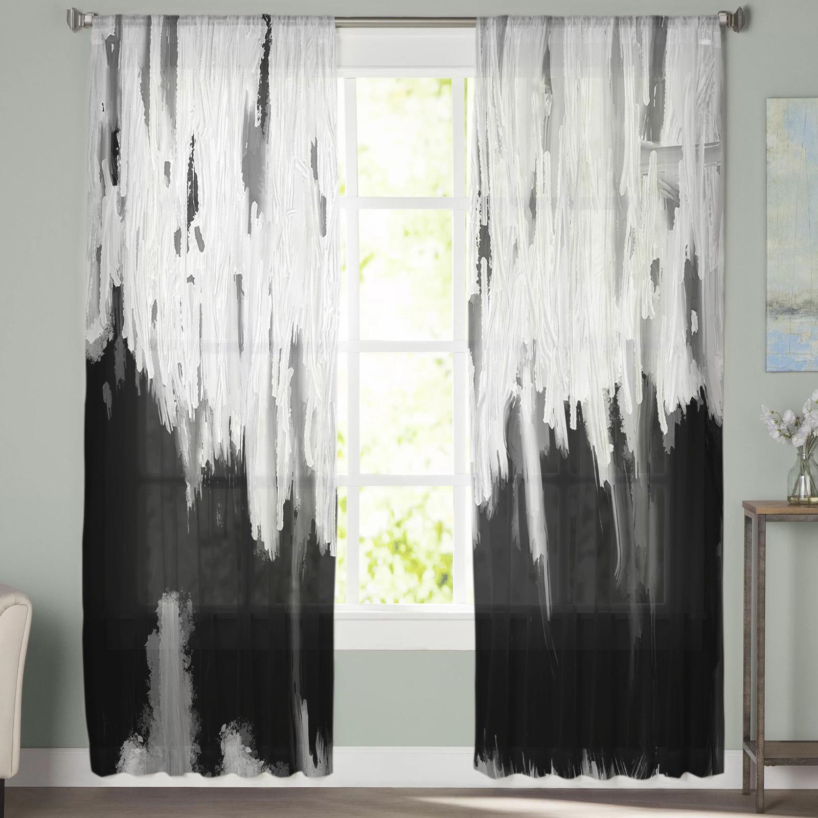 Черная картина маслом абстрактная текстура шифоновые прозрачные шторы для гостиной — фото 4