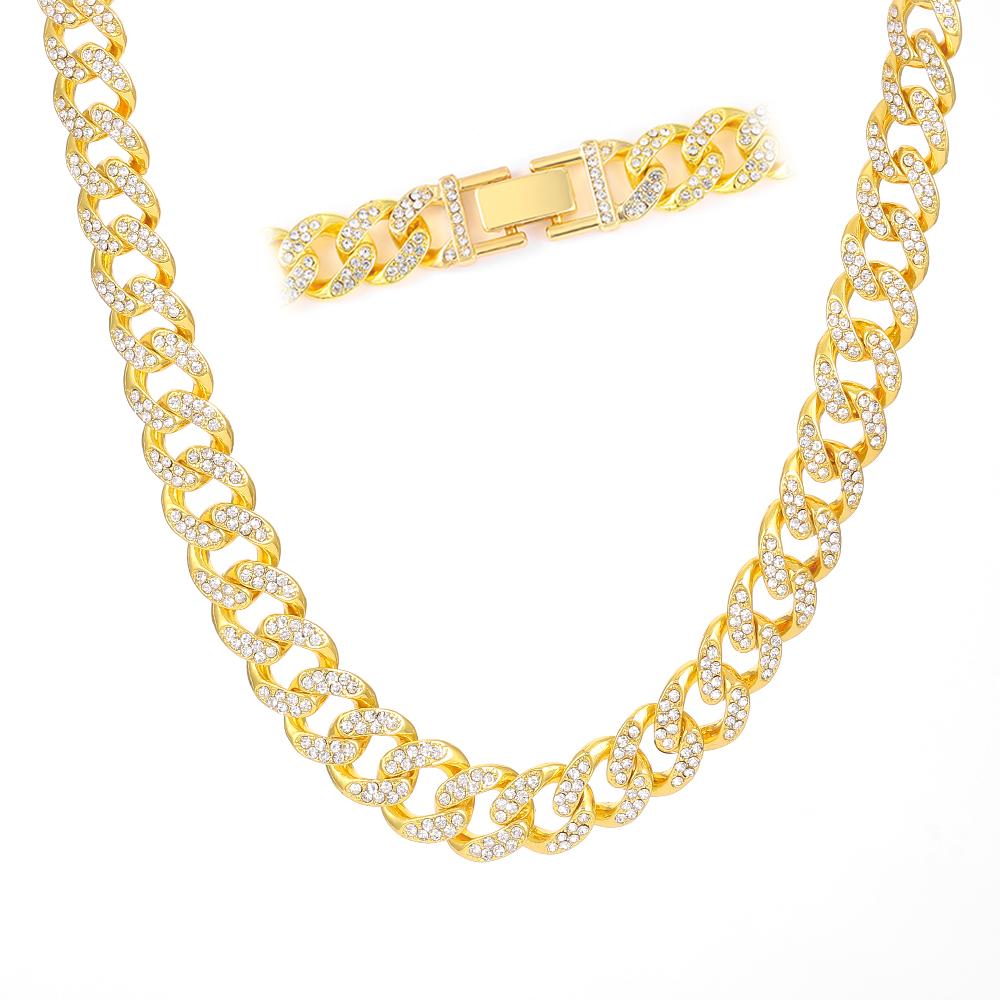 Hip Hop 13mm 2 Row Heavy Cuban Prong Chain Bling Iced Out Box Buckle Copper Setting Aaa +Cz 2set Chain Bracelet For Men Jewelry