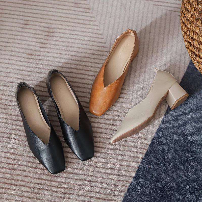 Women’s 2024 Spring/Autumn Square Toe Chunky Mid Heel Professional Interview Shoes