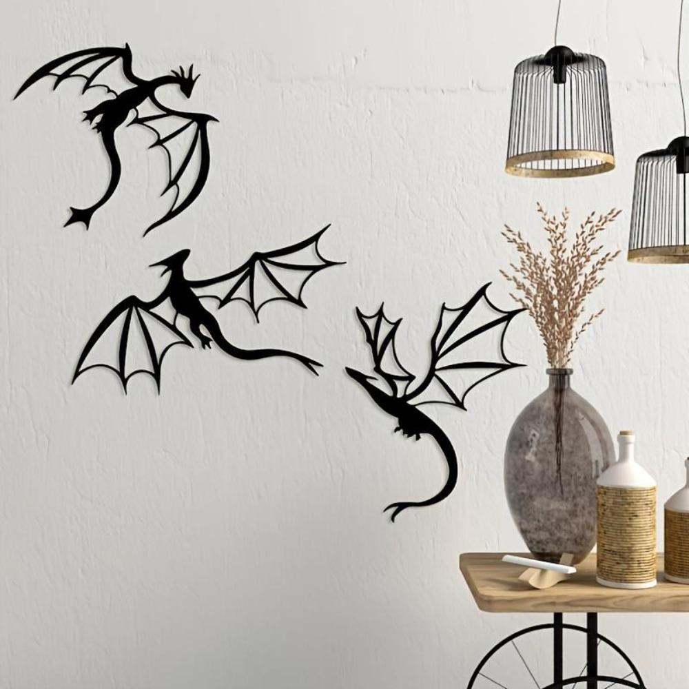 3pcs Dragon Metal Wall Art Indoor Outdoor Decor Fantasy Iron Mural Housewarming Gift
