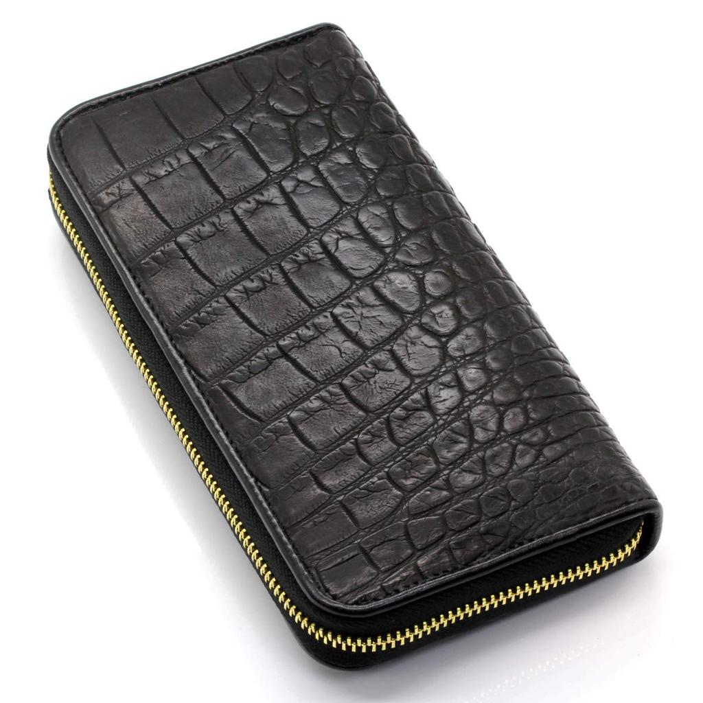 [Revetta] Crocodile Leather Long Wallet, Gold Python Lining, Men's Genuine Leather, Black, Single Piece Leather, Matte Finish [168crw-a]