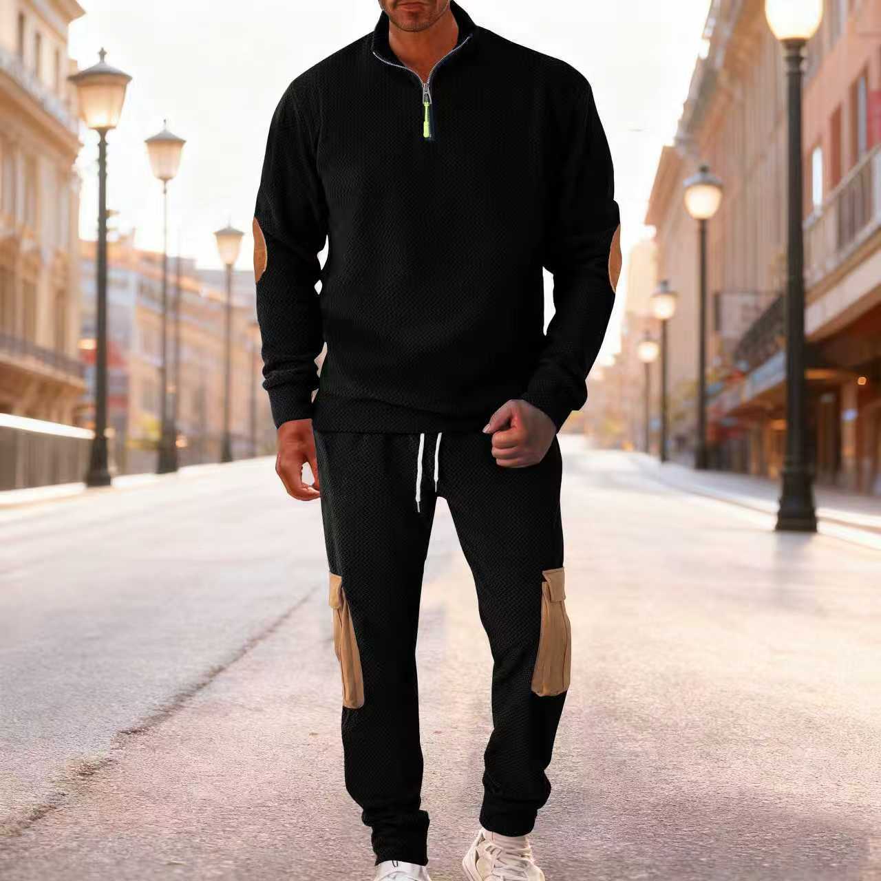 New Stitching Embroidery Cross-border 2026 New Men s Lapel Casual Plus Velvet Autumn and Winter Men s Polar Fleece Suit S
