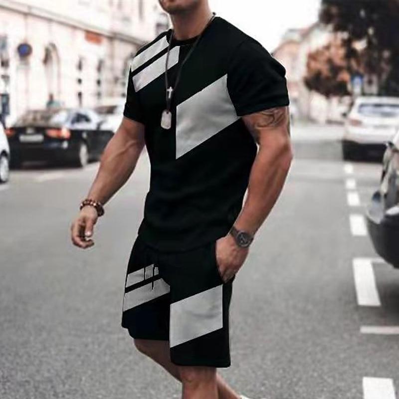 Men's T-shirt Suits Tracksuit Tennis Shirt Shorts and T Color Block Sports Fashion Designer 2 Piece Outdoor Street Casual Black Red Blue Top Tee for