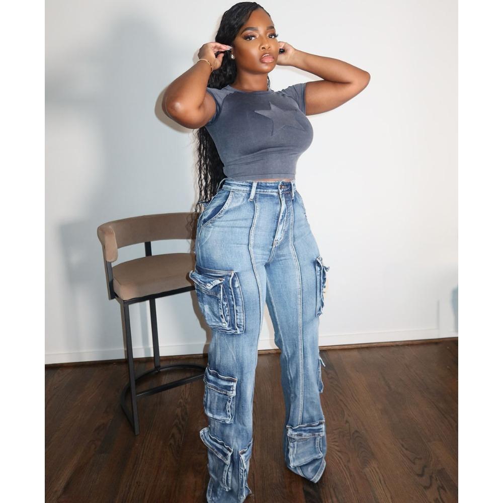 Women`s High Waist Multi Cargo Pocket