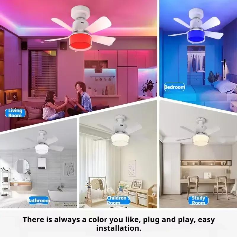 Smart Ceiling Fan RGB Lighting E27 Fans Lamp APP Control Via Bluetooth Ceiling Fan with Silent Design for Bedroom Decorations