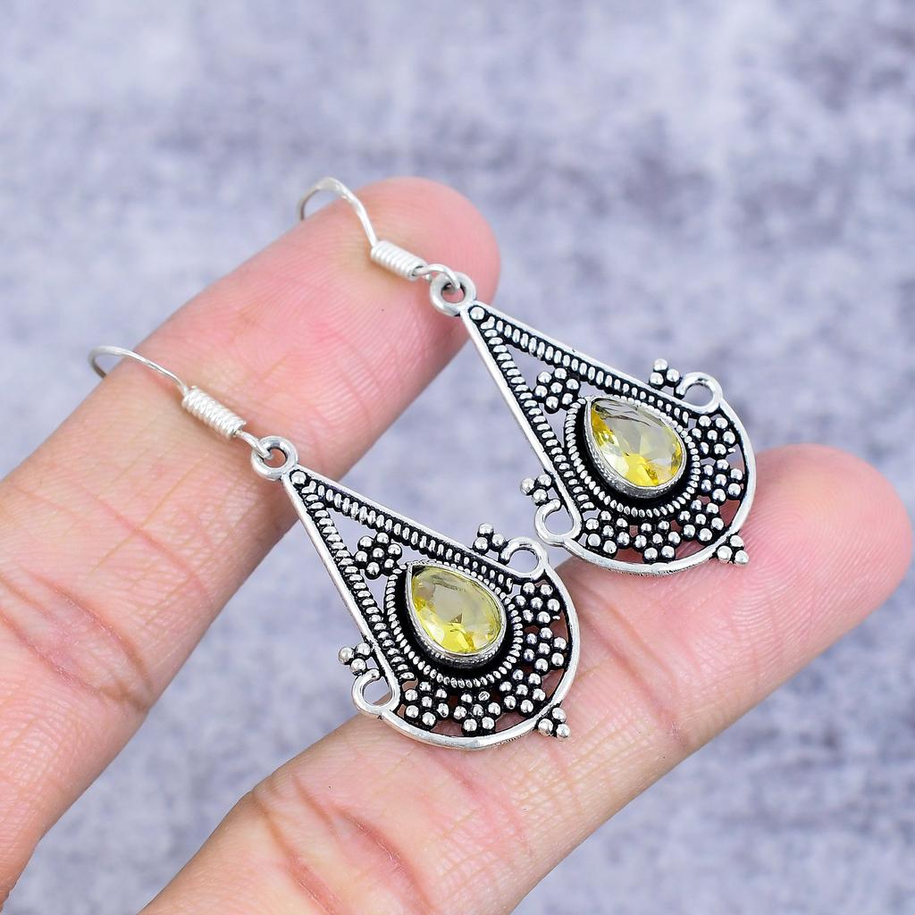Citrine Gemstone Handmade 925 Sterling Silver Jewelry Earring 2.01" M-2704