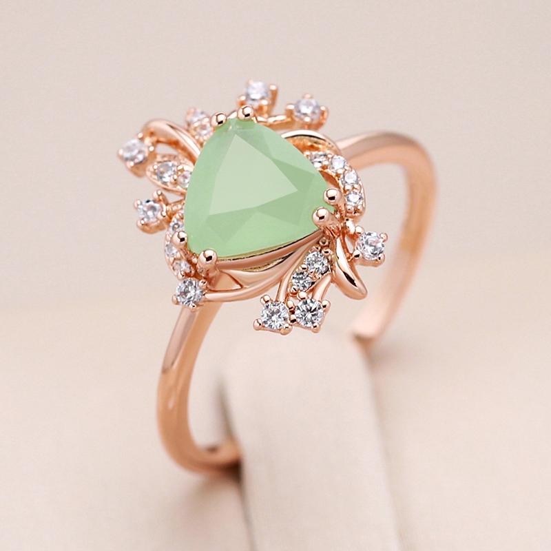 Gold Color Lace Match Geometric Mist Green Zircon Elegant Rings Women Luxury Jewelry