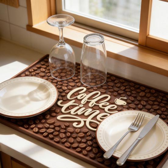 Coffee Bar Mat for Countertop 18x12 Inches Coffee Maker Mat Rubber Espresso Machine Mat Coffee Time Slogan Barista Station Mat