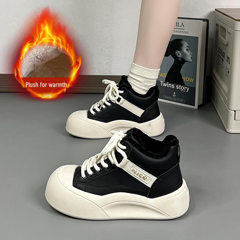 

2025 Зимние бархатные теплые хлопковые женские повседневные туфли на мягкой подошве белого цвета с толстой подошвой KC838 Size 36