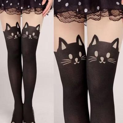 Kadın Seksi Sevimli Çizgi Film Kedi Kuyruğu Seksi İnce Külotlu Çorap Çorap Moda Baskılı İpek Çoraplar