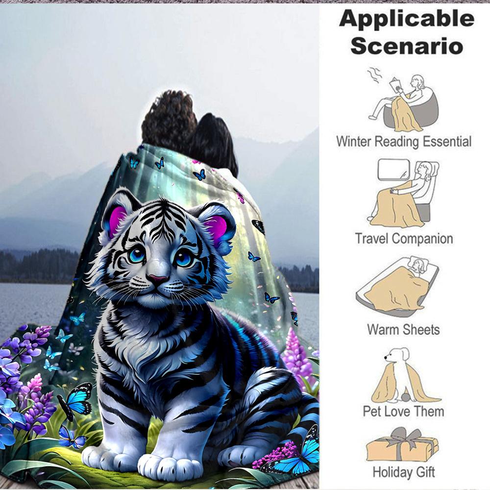 1pc Tiger Cub Blanket Lightweight Flannel Blanket Throw Blanket For Sofa, Bed, Travel, Camping, Livingroom, Office yy251015188