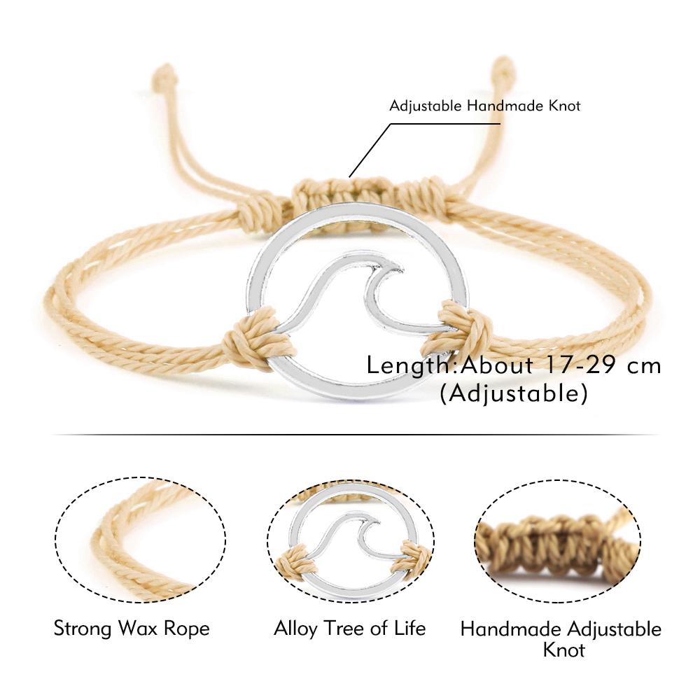 Bohemian Wax Rope Braied Bracelet for Women Men Charm Waves Adjustable Bangles Lucky String Bracelets Friends Gift Wrist Jewelry