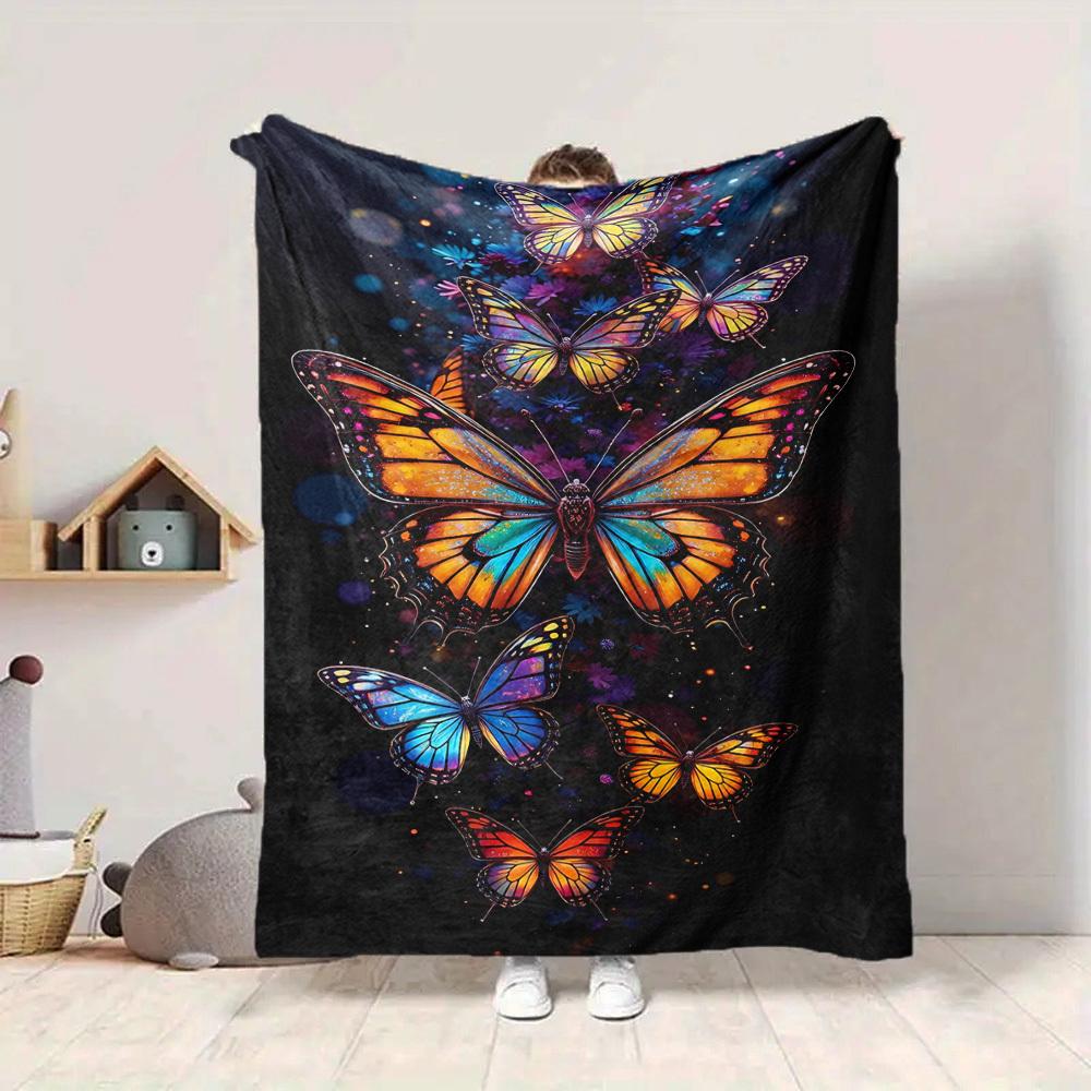 1pc Butterfly Print Blanket Lightweight Flannel Blanket Throw Blanket For Sofa, Bed, Travel, Camping, Livingroom, Office, Couch, Chair, And Bed yy2510