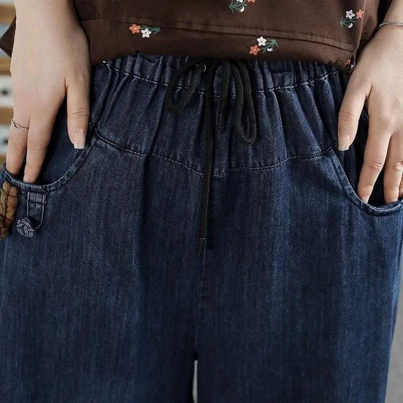 Pants for Women Elastic High Waist Long Trousers Plus Size Thickened Stretchy Solid Colour Versatile Casual Wide Leg Jeans Pants