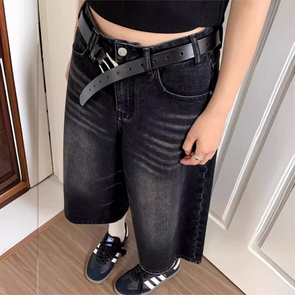 RogueWave Y2k Retro Women Low Rise Jorts Brushed Black Wash Cropped Baggy Jeans Wide Leg Frayed Denim Short Pants Acubi Fashion