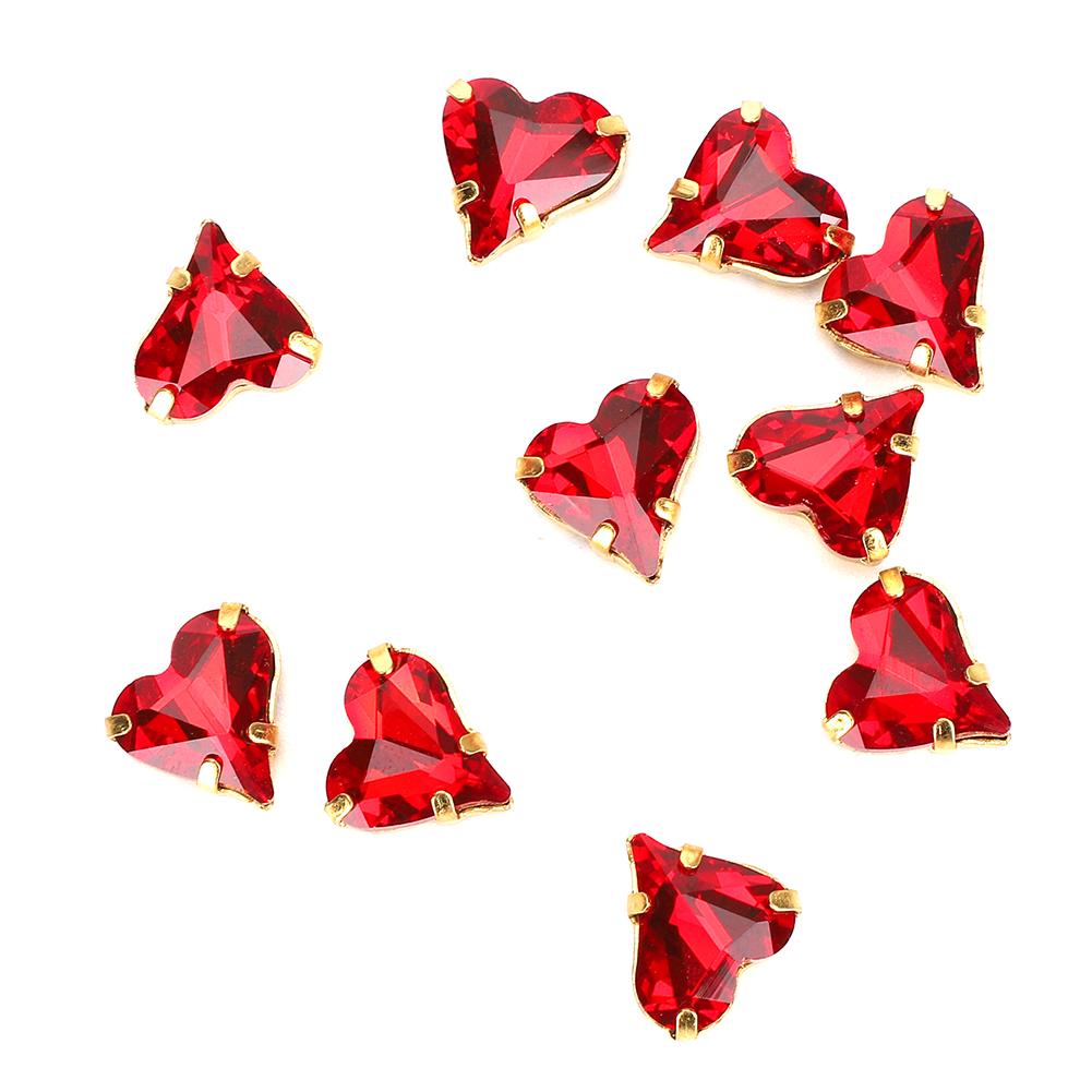 10pcs Red Imitation Crystal Stones Ornament Heart Shaped with Claw DIY Jewelry Clothing Decoration 12 X 13mm