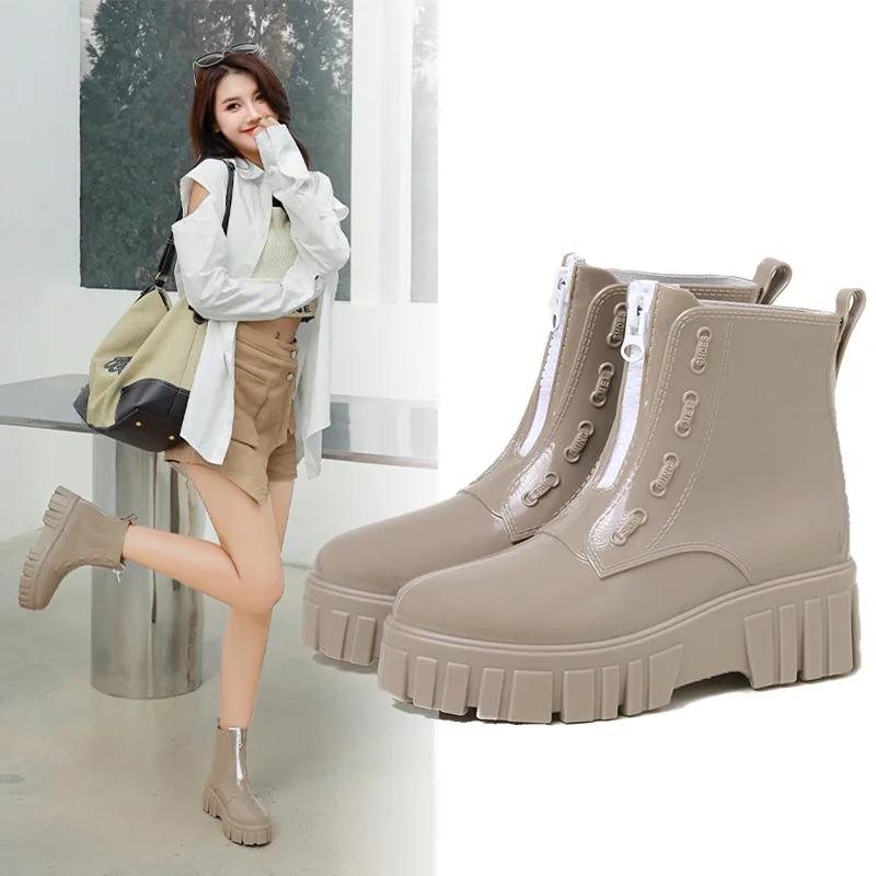 Fashion Women Thick Soled Rain Boots Non-Slip Fashion Outdoor Wear-resistant Rubber Waterproof Shoes Women Jelly Soft Soled Rain Boots