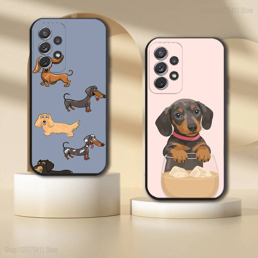Cute Dachshund Dog Phone Case For Samsung S 25,24,23,22,30,21,10,9,Ultra,Plus,Lite,FE,4,5G Black Soft Case