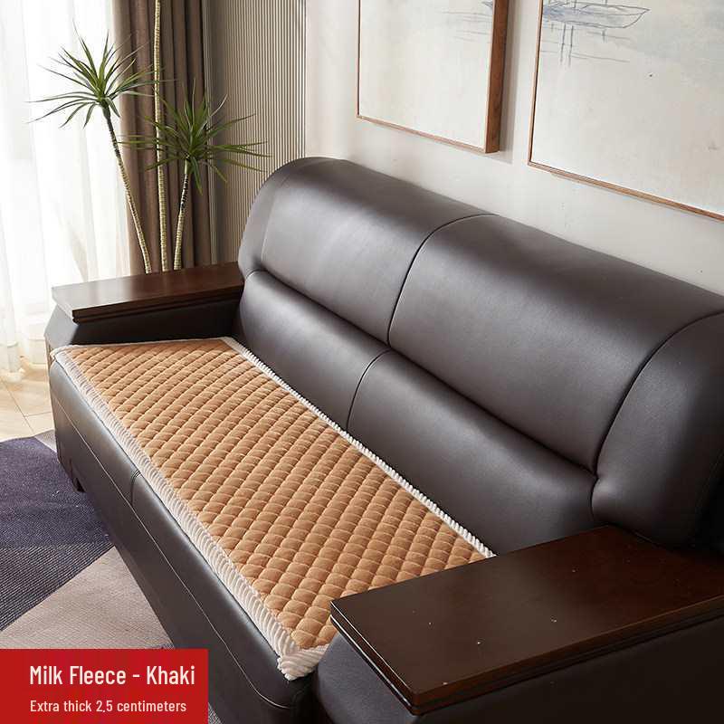 Winter Plush Genuine Leather Sofa & Office Seat Cushion - Non-slip, Warm, Black/Grey 50x50cm (Single-seat cushion)