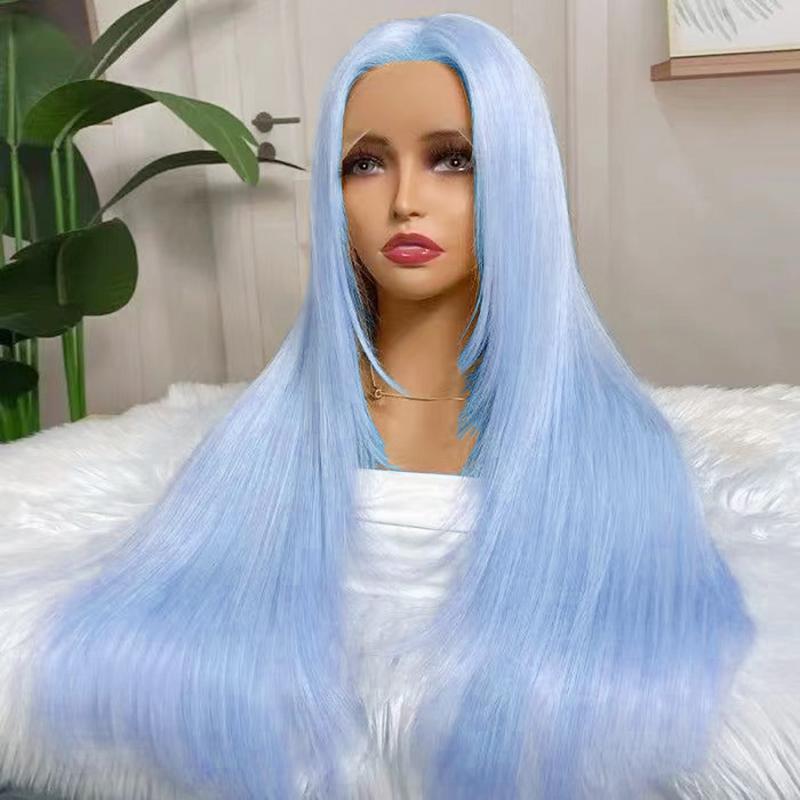 AIMEYA Parrucca a Taglio Stratificato Biondo Platino Parrucca con Pizzo Frontale Lunga Liscia Sintetica con Pizzo Resistente al Calore Parrucche Bionde per Donne