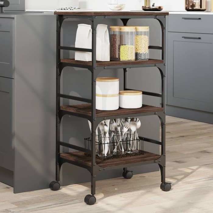 VidaXL Kitchen Trolley, Shelf with Wheels, Service Cart, Indoor Living Room Bathroom Storage Furniture, Oak 842330