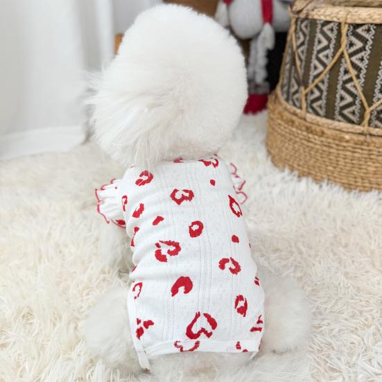 Dog Summer Cotton Shirts Heart Printed Ruffle Sleeveless Puppy Vest Soft Breathable Sweet Pet Outfit for Small Dogs Cats