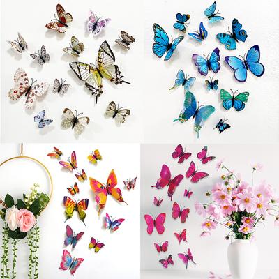 12pcs 3D Butterfly Wall Stickers Wedding Decoration Party Cake Decor Topper Wall Decal Living Room Bedroom Wall Magnet Stickers