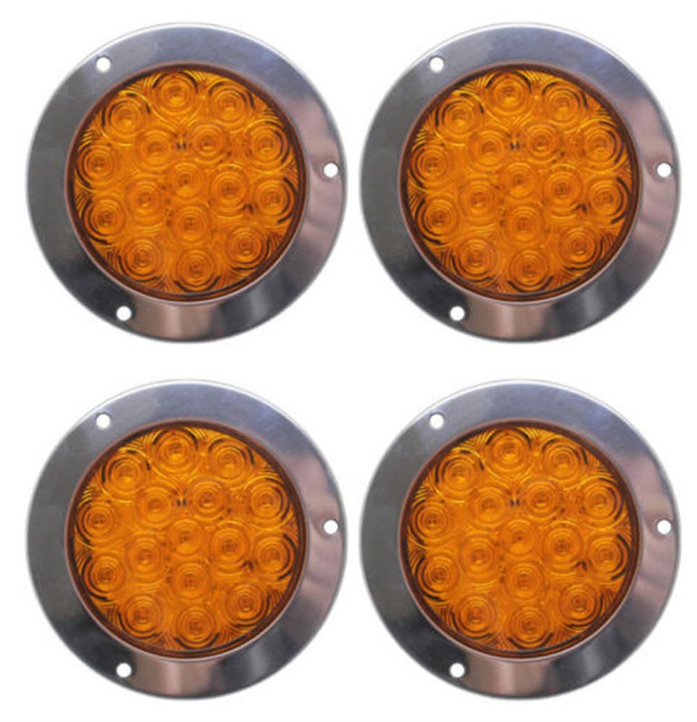 

4 шт. круглых светодиодных задних фонарей 12-24 В 4 дюйма 16 светодиодных стоп-сигналов для прицепа и грузовика жёлтый