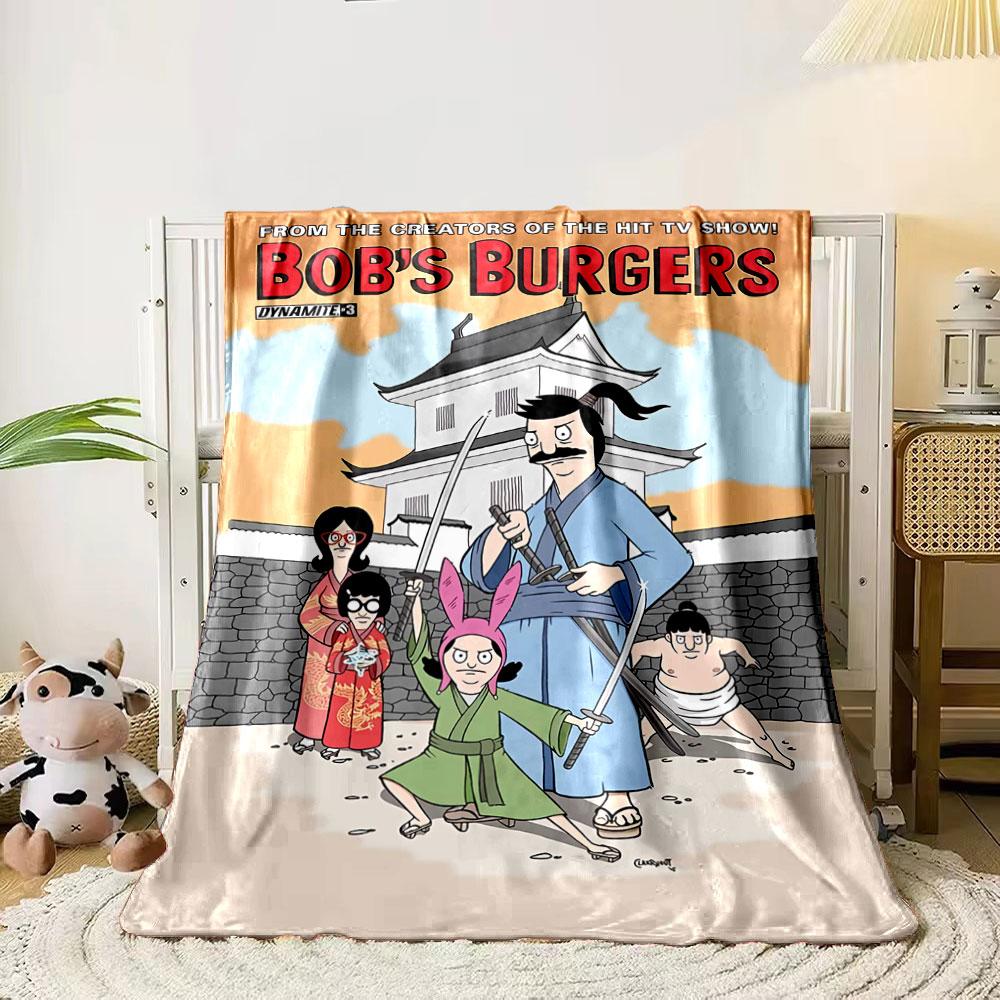 Characters dressed as samurai and sumo in front of a Japanese castle. for all seasons blanket lunch break throw gift 80cm x 120cm