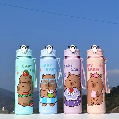 25.36oz Cute Water Cup with Adorable Cartoon Designs, a Stylish Plastic Cup Featuring a Straw, a Space Cup with a Strap