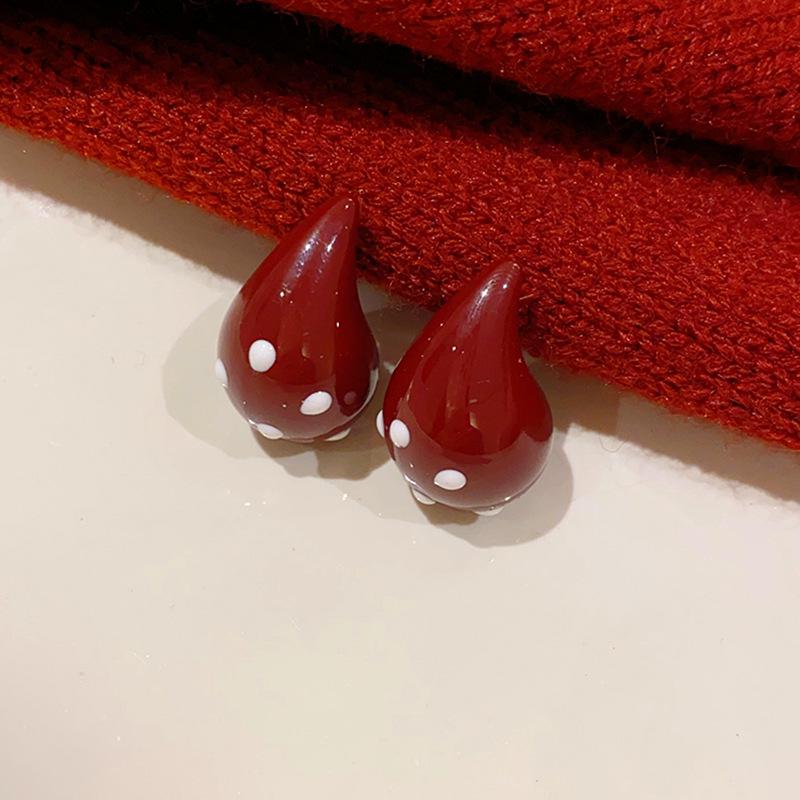 

Геометрические серьги-пусеты из стали с капельной эмалью в горошек – Ретро стиль Гонконга для женской моды осень/зима.