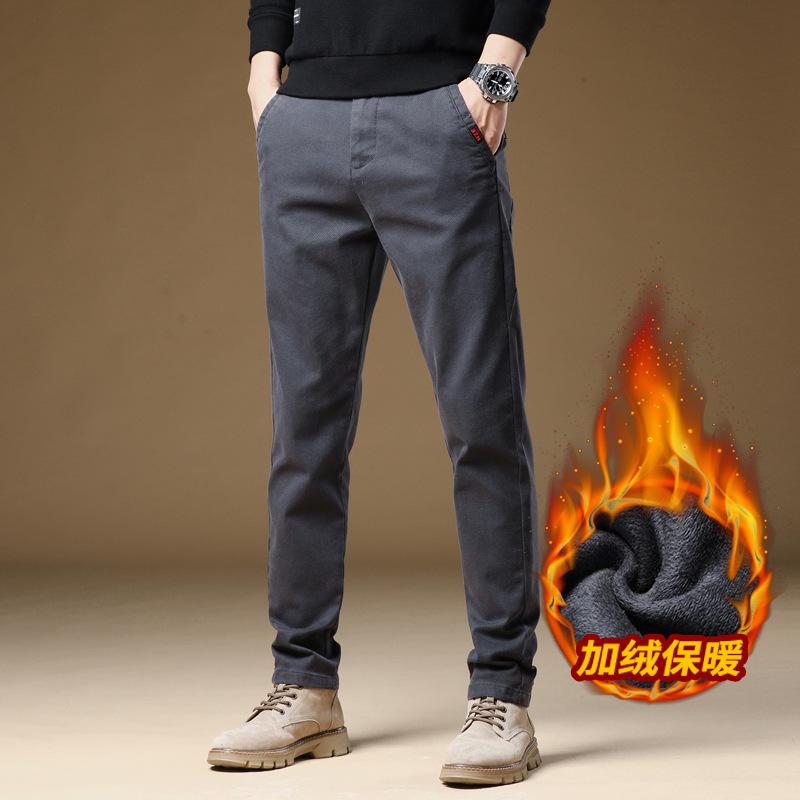 2024 Winter Plush Thickened/Regular Men'S New Casual Slimming Straight Tube Warm Pants Fashion Business Suit Pants