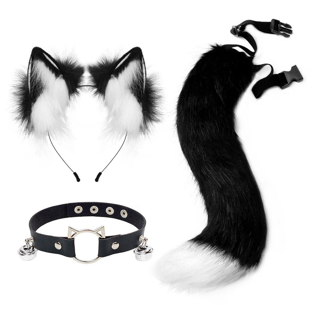Katzenohr-Haarreif & Schwanz-Halsband Set - Niedliche Catgirl Haar- & Schwanz-Accessoires