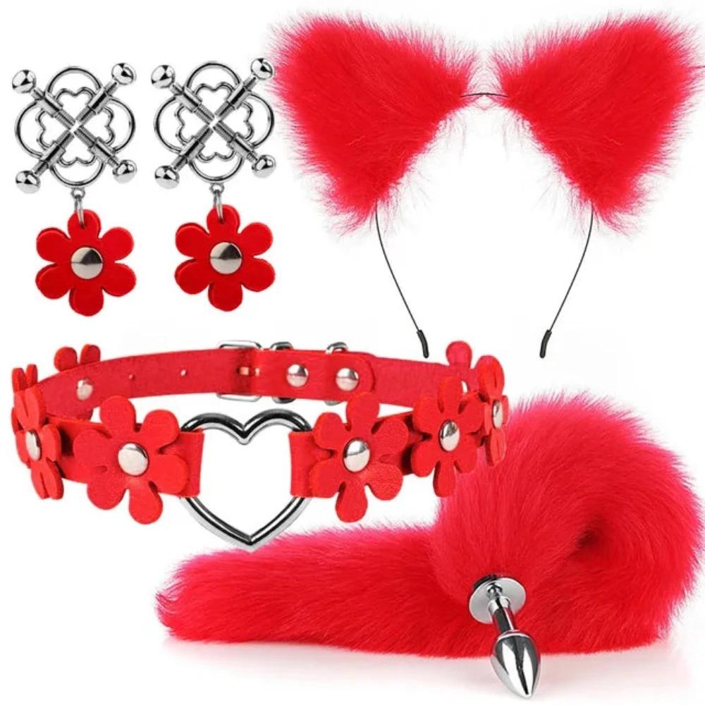 Cute Fox Tail Anal Plug Cat Ears Headbands Set Adult Toys For Women Butt Plug Tails