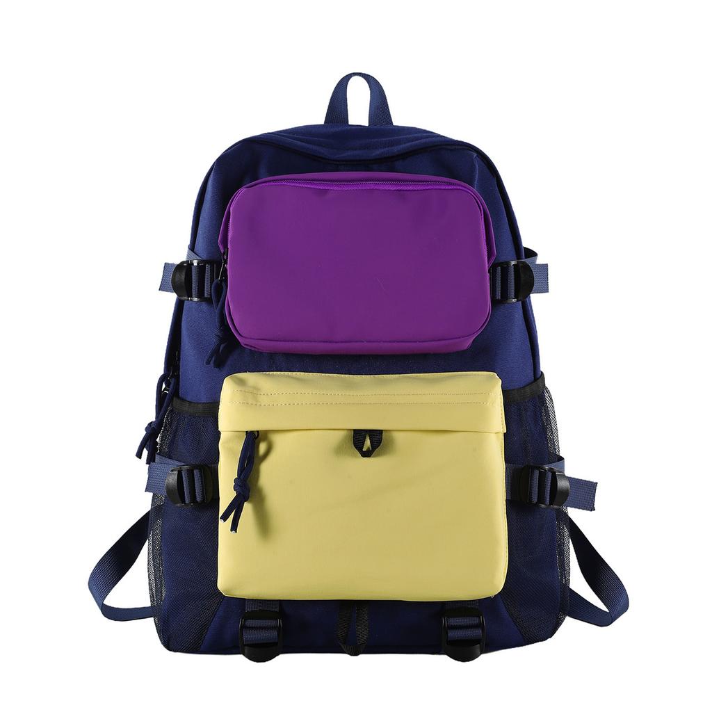 School bag, simple color-block nylon backpack for women, Korean style high school and college student backpack, fashionable large capacity