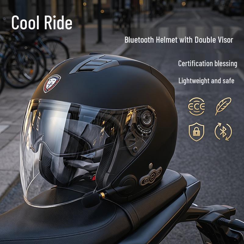 Cool Ride Bao Lightweight Bluetooth Motorcycle Helmet with Double Visor, 3C Certification, Long Battery Life, and Excellent Sound Quality