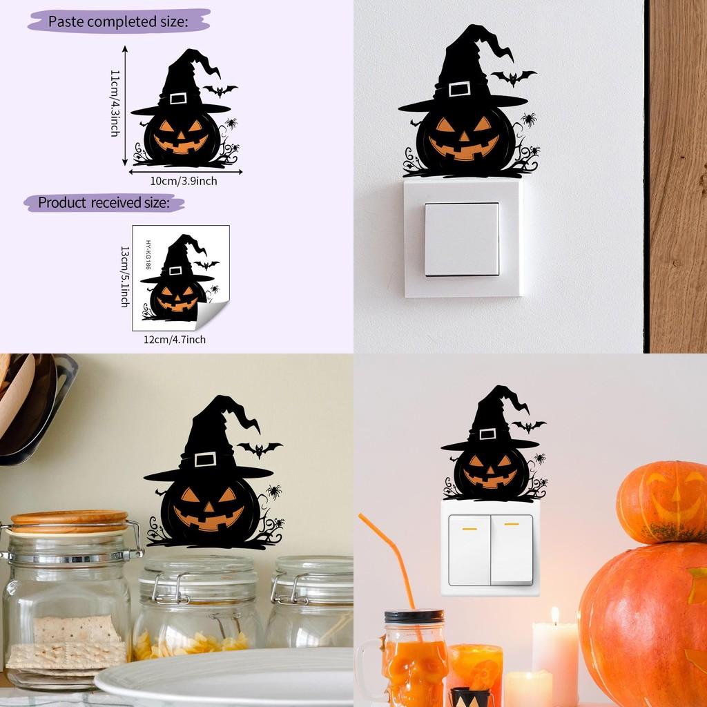Pumpkin Halloween Pvc Witch Hat Spider Switch Sticker Living Room Wall Decor