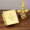 Tibetan Stupa Tantric Engraved Pearl Inlaid Gem Buddhist Statue Brown Alloy Handicraft Altars Indoor Home Desktop Decorative