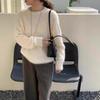 Autumn And Winter New Gray Soft Waxy Sweater Lazy Wind Loose Knitting Base 100% Wool Sweater Women'S Crew Neck