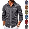 Men's Corduroy Shirt Slim Fit Long Sleeve Button Down Casual Business Shirt Two Chest Pockets Classic Collar Soft Fabric