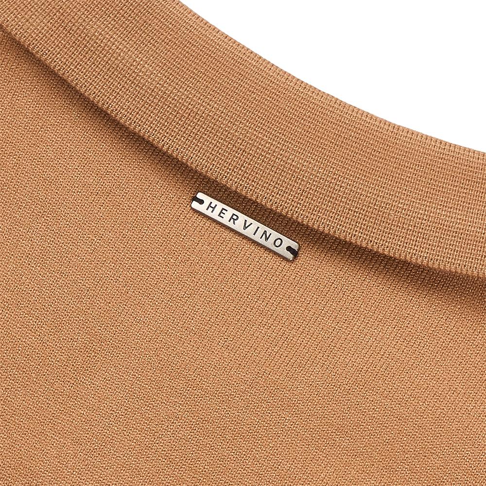 HERVINO Comfort Button Cable Collar Muscle Knit [Caramel]